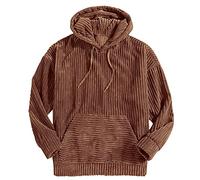 Men's Casual Top Pocket Patchwork Fashion Blouse Long Sleeve Corduroy Hooded Pots Sweatshirt Men Olive, brown, S