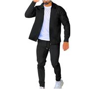 Men's Casual Tracksuit Set 2 Piece Full Zip Jacket Drawstring Mens Joggers Outfit Sale Clearance Waffle Mens Activewear Yoga Pants Top & Bottom Comforty Breathable Casual Athletic Sets A-Black