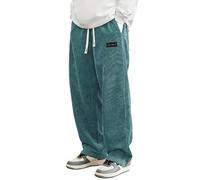 Mens Casual Trousers Baggy Elasticated Waist Corduroy Trousers Wide Leg Comfy Soft Sweatpants Plain Sports Lounge Pants with Pockets Blue