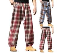 Men's Casual Trousers, Long, Work Trousers, Men's Chequered, Sweatpants with Drawstring, Sports Trousers, Elastic Waist Training Trousers, Lightweight Work Trousers, Comfortable Sweatpants, Everyday
