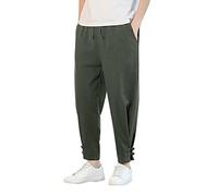 Mens Casual Trousers Mens Cotton and Linen Solid Color Casual Pants Japanese Linen Sports Slim Pants Feet Pants Sports Green