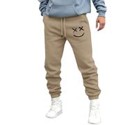 Men's Casual Trousers Smile Face Warmth Jogging Bottoms Elastic Drawstring Sweatpants for Men UK Solid Color Padded Lounge Pants Soft Jogging Tapered Sweatpant Durable Athletic Wear Joggers Khaki