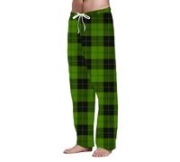 Men's Casual Trousers Wide Leg Comfy Pyjama Trousers Elasticated Waist with Checked Printed Casual Drawstring Sleep Bottoms Ankle-Length Comfort Soft Breathable Lightweight Pants with Pockets Green