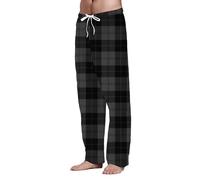 Men's Casual Trousers Wide Leg Comfy Pyjama Trousers Elasticated Waist with Checked Printed Casual Drawstring Sleep Bottoms Ankle-Length Comfort Soft Breathable Lightweight Pants with Pockets Black