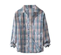 Mens Casual Tshirts Checked Shirt Mens Orange Country Western Clothing Men Button up Shirt Athletic Stretch Top Quick-Dry Workout Muscle Fit Tartan Jackets Soft Sleeve Beach