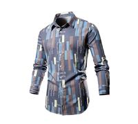 Men's Casual Velvet Shirts Long Sleeve Print Versatile Ripped Top, Navy-b, L
