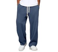 Mens Casual Waffle Pants Mens Sweatpants Track Bottoms UK Elastic Waisted-Open-Hem Sweatpants with Pockets Straight Leg Sports Trousers for Men Loose Lightweight Wide Leg Walking Trousers Navy
