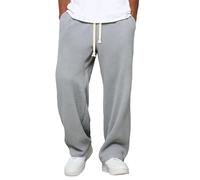 Mens Casual Waffle Pants Mens Sweatpants Track Bottoms UK Elastic Waisted-Open-Hem Sweatpants with Pockets Straight Leg Sports Trousers for Men Loose Lightweight Wide Leg Walking Trousers Grey