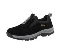 Mens Casual Walking Shoes Slip On Suede Style Trainers Chunky Grey Sole Everyday Active Flat Footwear Lifestyle Black Black