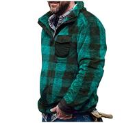 Men's Casual Western Fuzzy Fleece Jackets Sherpa Lined Button Up Pullover Sweatshirts Vintage Winter Warm Sweater Teddy Bear Jackets Outwear Green