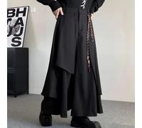 Men's Casual Wide Leg Trousers Featuring Chinese Design Heritage Horse Face Skirt Structural Elements and Irregular Hem (M Black)