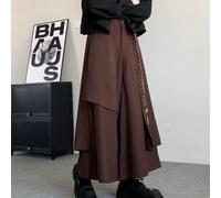 Men's Casual Wide Leg Trousers Featuring Chinese Design Heritage Horse Face Skirt Structural Elements and Irregular Hem (L Coffee)