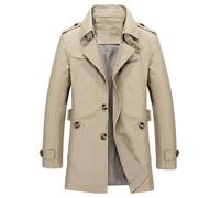 Men's Casual Windproof Windbreaker Notched Lapel Single Breasted Trench Coat Spring Fall Slim fit Jacket Overcoat, Light Khaki, 4XL