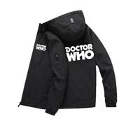 Mens Casual Zip Up Hoodie Jackets for Doctor Who Fashion Sports Fitness Sweatshirt Long Sleeve Lightweight Outerwear with Pocket,Black- XXL