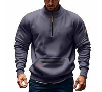 Mens Casual Zipper Cargo Sweatshirt Vintage V Neck Long Sleeve Soft Jumpers Kangaroo Pocket Quarter Collar Zip up Pullover Work Sweaters Mens Autumn Thermal Hoodless Standing Polo Tops Dark Gray