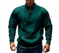 Mens Casual Zipper Cargo Sweatshirt Vintage V Neck Long Sleeve Soft Jumpers Kangaroo Pocket Quarter Collar Zip up Pullover Work Sweaters Mens Autumn Thermal Heavyweight Hoodless Standing Polo Tops