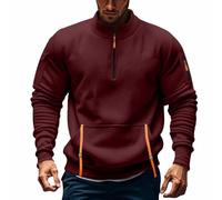 Mens Casual Zipper Cargo Sweatshirt Vintage V Neck Long Sleeve Soft Jumpers Kangaroo Pocket Quarter Collar Zip up Pullover Work Sweaters Mens Autumn Thermal Heavyweight Hoodless Standing Polo Tops