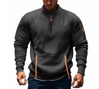 Mens Casual Zipper Cargo Sweatshirt Vintage V Neck Long Sleeve Soft Jumpers Kangaroo Pocket Quarter Collar Zip up Pullover Work Sweaters Mens Autumn Thermal Heavyweight Hoodless Standing Polo Tops