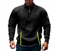 Mens Casual Zipper Cargo Sweatshirt Vintage V Neck Long Sleeve Soft Jumpers Kangaroo Pocket Quarter Collar Zip up Pullover Work Sweaters Mens Autumn Thermal Heavyweight Hoodless Standing Polo Tops