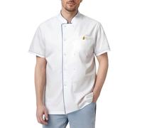 Men's Catering Chef Work Wear Chef Outfit Short Sleeve Top Cardigan Shirt Costume Jacket Men, blue, 5XL