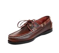 Men's Causal Lace Up Loafers, British Classic Genuine Leather Boat Shoes, Unisex Handmade Breathable Moccasin(Reddish Brown,7.5 UK)