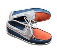 Men's Causal Lace Up Loafers, British Classic Genuine Leather Boat Shoes, Unisex Handmade Breathable Moccasin(Dark Blue,7 UK)