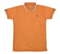 Mens Causal Plain Double Stripe Jacquard Collar Short Sleeve Polo Shirt Mustard M