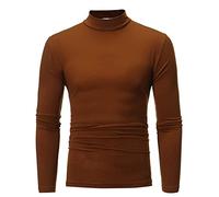 Mens Causal T-Shirt Slim Fit Classic Stretch Mens Solid Color T-Shirt Soft Comfortable Semi High Collar Mens Base Shirt Lightweight Mens Long Sleeve T-Shirt E-Coffee M