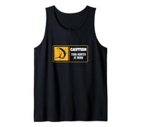 Mens Caution Tuna Hunter At Work for Albacore Big Game Fishermen Tank Top