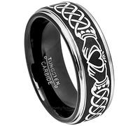 Mens Celtic Claddagh Tungsten Ring -8mm Brushed Finish Black IP & Gunmetal Stepped Edge Comfort Fit Tungsten Carbide Wedding Band, Gold,Platinum,Silver,Steel,Titanium,Tungsten,Tungsten Carbide