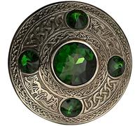 Men's Celtic Kilt Fly Plaid Brooch with 5 Stones 4"/ Scottish/Highland Kilt Brooches (Green)