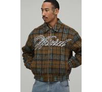 Men's Certified Brushed Mixed Check Bomber Jacket | Brown | Size 2X-Large | BOOHOOMAN