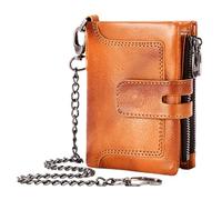 Mens Chain Wallet - Real Cowhide Leather Cards Wallet for Men | Multiple Card Slots Anti-Theft Zipper Buckle Closure Vertical Wallet