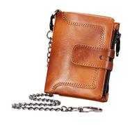 Mens Chain Wallet - Zippered Cash Case, Anti Theft Bill Holder, Multi Slot Card Keeper, Classic Biker Pouch | Credit Card Wallet Brown for Secure Carrying Paper Currency Identification with Chain