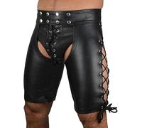 Men's Chaps Shorts Leather Gay Chaps Leather Shorts ClubWear Chap Half Pant with Side Laced (Black,M)