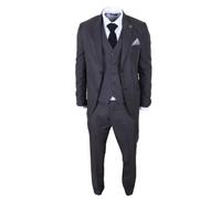Men's Charcoal Grey Check 3 Piece Tailored Fit Heritage Style Formal Suit