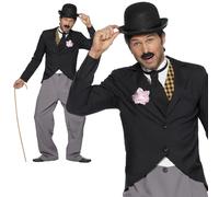 Mens Charlie Chaplin Costume 1920s Silent Movie Star Fancy Dress Outfit New