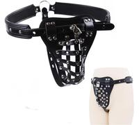 Men's Chastity Belt with Chastity Lock Penis Cage Male Chastity Pants Leather Chastity Belt Harness for Men Gay SM BDSM Fetish Sexy Male Thongs Sexy Bondage Lingerie Adult Sex Toy