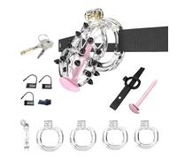 Men's Chastity cage Lightweight Chicken cage Resin Chastity Device Adult Sex Toy with 4 Different Sizes of Ring Chastity Straps and Invisible Lock A219-uk (Transparent+Black:A, L)