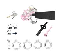 Men's Chastity cage Lightweight Chicken cage Resin Chastity Device Adult Sex Toy with 4 Different Sizes of Ring Chastity Straps and Invisible Lock A219-uk (Transparent+Pink:A, S)