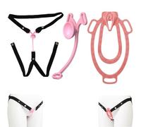 Men's Chastity Cage Set with 2 Chastity Cages and Flat Waist Belt | Adult set with two different chastity cages and a flat waist belt clip for personal routines