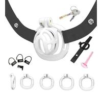 Mens Chastity Cage Set with 4 Sizes Rings and Chastity Belt, Male Popular Chastity Devices for Cross-Dressing -LA27UKW (W-White, M1)