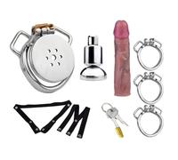 Men's Chastity Cage with 3 Rings and Fixed Belt Design，with 7.87-inch Dildo | Silicone chastity device with 3 rings and fixed belt structure.