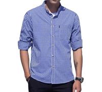 Mens Check Classic Shirts Button Down Checked Casual Tops with Pocket Regular Fit Plaid Cotton Shirts Outdoor Country Style Business Shirts Dark Blue M