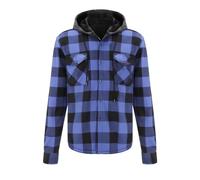 Men's Check Hoodie Long Sleeve Sweatshirt, Men's Casual Shirts With Pocket Button Down Top, Men's Checked Shirt Winter Jacket Flannel Shirt Regular Fit Thick Thermal Outwear Hoody Top Sportswear Blue