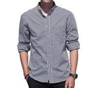 Mens Check Shirt Long Sleeve 100% Cotton Casual Shirt Plaid Button Down Country Style Tops Slim Fit Classic Western Shirt with Pocket Black-White XXL