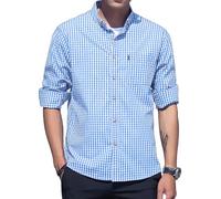 Mens Check Shirt Long Sleeve 100% Cotton Casual Shirt Plaid Button Down Country Style Tops Slim Fit Classic Western Shirt with Pocket Light Blue XXL