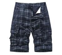 Mens Checked Cargo Shorts Lounge Shorts Men Plaid College Wind Casual Half Pants Combat Walking Work-Wear With Multi Button Pockets Loose Fit Comfortable Short Trousers For Daily Outdoor