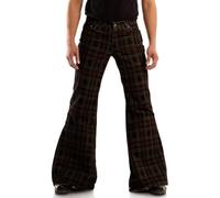 Men's Checked Corduroy Vintage 70s Bell Bottom Stretch Fit Classic Comfort Flared Flares Retro Leg Disco Pants Trousers, Green, 4X-Large