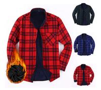 Mens Checked Fleece Lined Shirt Mens Winter Warm Thick Fleece Shirts Classic Fit Plaid Jackets Button Down Lapel Jackets Flannel Shirt Coats Winter Work Lumberjack With Breast Pockets
